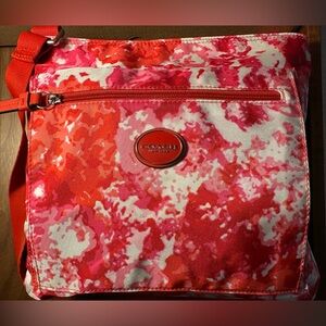 Coach Floral Crossbody Bag Nylon Pink Orange Adjustable Strap NWOT